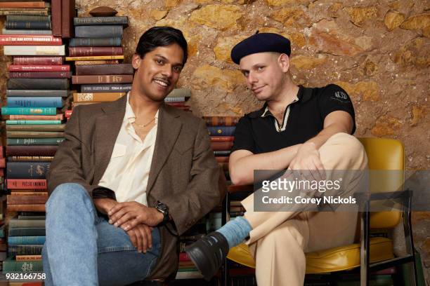 Actor Vishwam Velandy and Director Eugene Kotlyarenko from the film "Wobble Palace" pose for a portrait in the Getty Images Portrait Studio Powered...