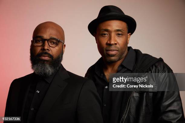 Director Salim Akil and Cress Williams from the show "Black Lightning" pose for a portrait in the Getty Images Portrait Studio Powered by Pizza Hut...