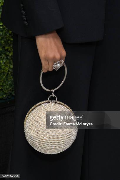 Sonequa Martin-Green, bag detail, attends 'CBS Hosts The EYEspeak Summit' at Pacific Design Center on March 14, 2018 in West Hollywood, California.