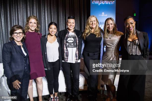 Nina Tassler, Jennie Snyder Urman, Gina Rodriguez, Sara Ramirez, Lori McCreary, Maria Bello and Sonequa Martin-Green attends 'CBS Hosts The EYEspeak...