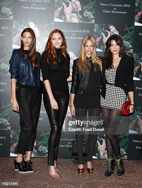 Georgina Stojiljkovic, Lily Cole, Marloes Horst and Daisy Lowe attend photocall to launch the 2010 Pirelli Calendar on November 19, 2009 in London,...