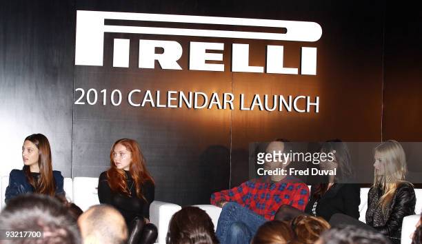 Georgina Stojiljkovic, Lily Cole, Terry Richardson, Daisy Lowe and Marloes horst attends photocall to launch the 2010 Pirelli Calendar on November...