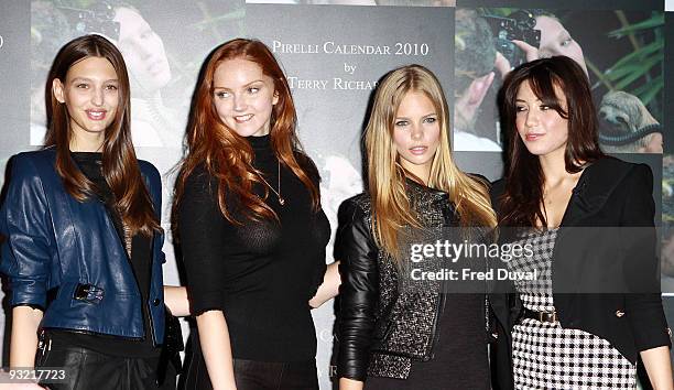 Georgina Stojiljkovic, Lily Cole, Marloes Horst and Daisy Lowe attend photocall to launch the 2010 Pirelli Calendar on November 19, 2009 in London,...