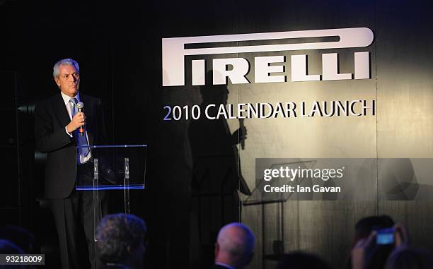 Marco Tronchetti-Provera, Chairman and CEO of Pirelli, introduces the 2010 Pirelli Calendar Launch press conference at the Intercontinental Hotel,...