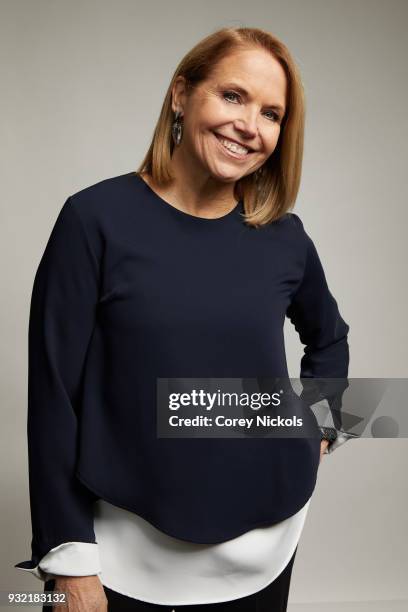 Katie Couric from the show "America Inside Out with Katie Couric" poses for a portrait in the Getty Images Portrait Studio Powered by Pizza Hut at...