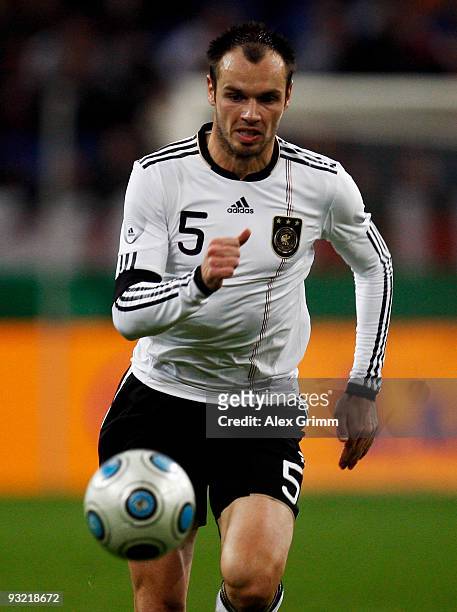 Heiko Westermann of Germany runs with the ball during the International friendly match between Germany and the Ivory Coast at the Schalke Arena on...
