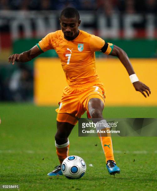 Salomon Kalou of Ivory Coast runs with the ball during the International friendly match between Germany and the Ivory Coast at the Schalke Arena on...