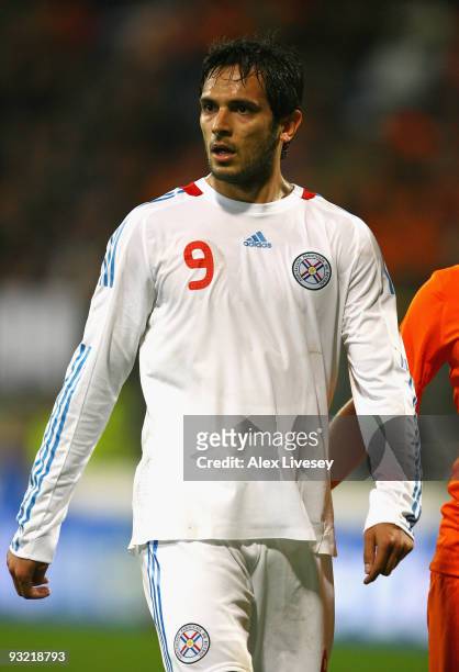 Roque Santa Cruz of Paraguay during the International Friendly match between Netherlands and Paraguay at the Abe Lenstra Stadium on November 18, 2009...