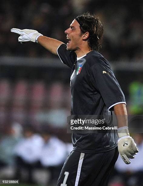 Federico Marchetti of Italyi reacts during the International Friendly Match between Italy and Sweden at Dino Manuzzi Stadium on November 18, 2009 in...