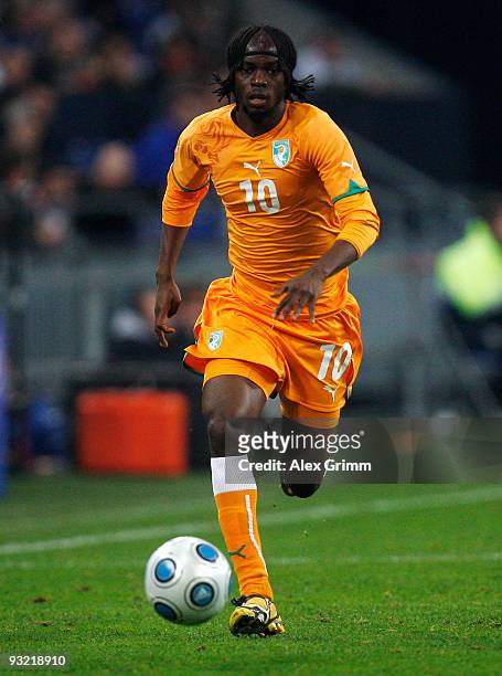 Gervinho of Ivory Coast runs with the ball during the International friendly match between Germany and the Ivory Coast at the Schalke Arena on...