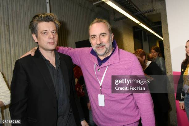 Benjamin Biolay and Antoine Dulery attend "La Ligue Contre Le Cancer" Celebrates Its 100th Anniversary at Cite des Sciences on March 14, 2018 in...