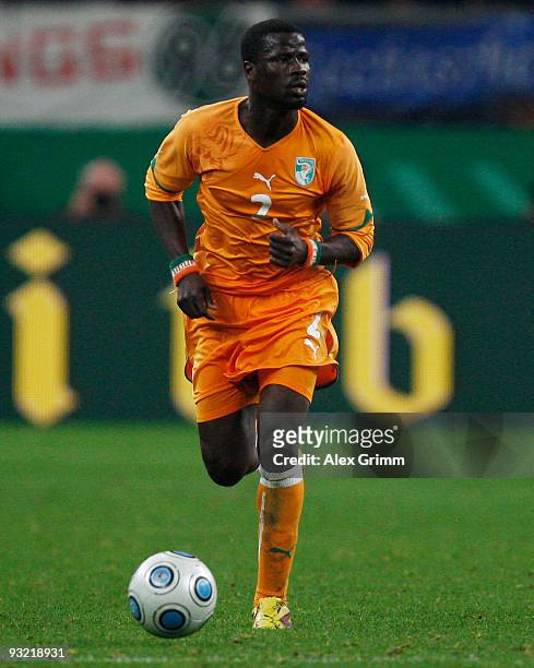 Emmanuel Eboue of Ivory Coast runs with the ball during the International friendly match between Germany and the Ivory Coast at the Schalke Arena on...