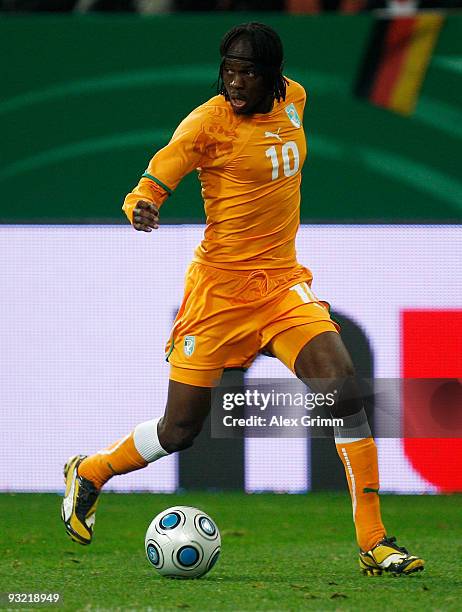 Gervinho of Ivory Coast runs with the ball during the International friendly match between Germany and the Ivory Coast at the Schalke Arena on...