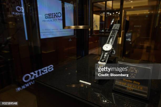 Grand Seiko SBGD201 is displayed at the Seiko Premium Boutique store, operated by Seiko Watch Corp., in the Ginza district of Tokyo, Japan, on...