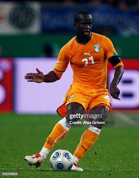 Cheik Tiote of Ivory Coast passes the ball during the International friendly match between Germany and the Ivory Coast at the Schalke Arena on...