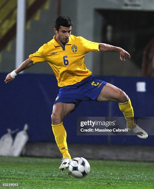 Behrang Safari of Sweden in action during the International Friendly Match between Italy and Sweden at Dino Manuzzi Stadium on November 18, 2009 in...