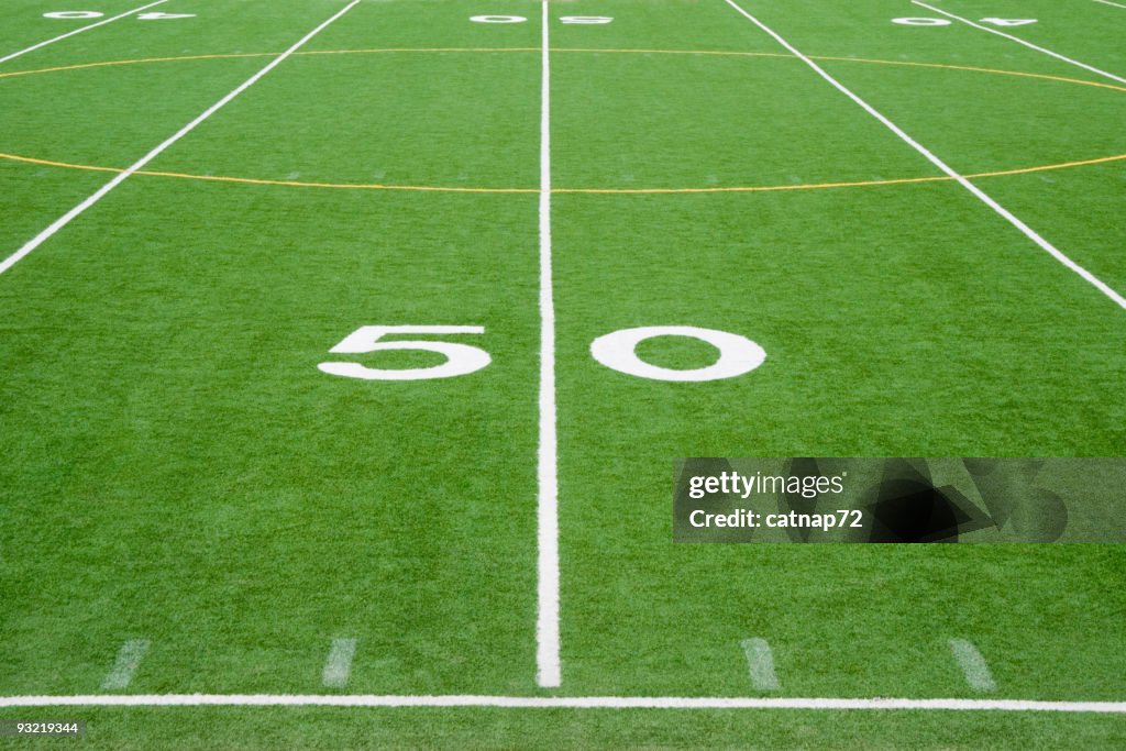 American Football Field Fifty Yard Line in Grass