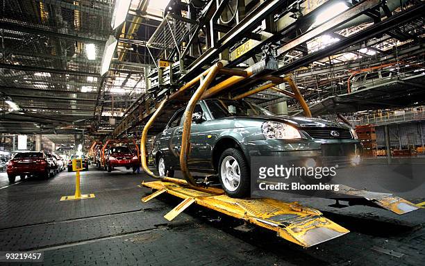 Lada Priora nears completion on the production line at AvtoVAZ factory in Togliatti, Russia, on Tuesday, Nov. 17, 2009. Russia may look for other...