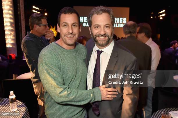 Adam Sandler and Judd Apatow attend the screening of HBO's The Zen Dairies of Garry Shandling at Avalon on March 14, 2018 in Hollywood, California.
