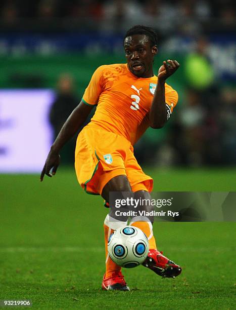 Arthur Boka of the Ivory Coast in action during the International friendly match between Germany and the Ivory Coast at the Schalke Arena on November...