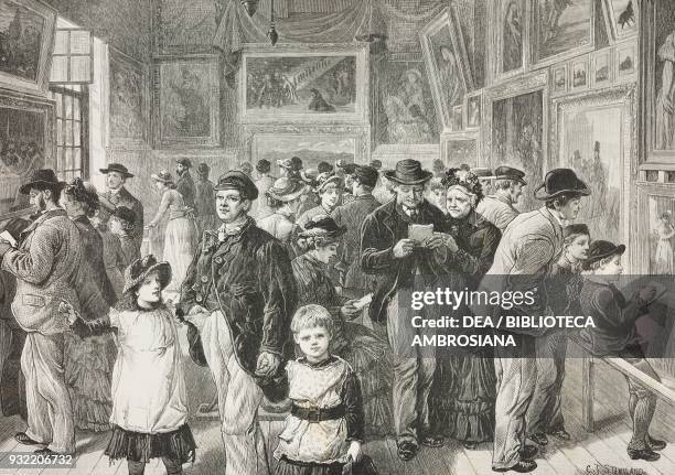 Loan exhibition of pictures in St Jude's School House, art in Whitechapel, London, United Kingdom, engraving from a drawing by Charles Joseph...