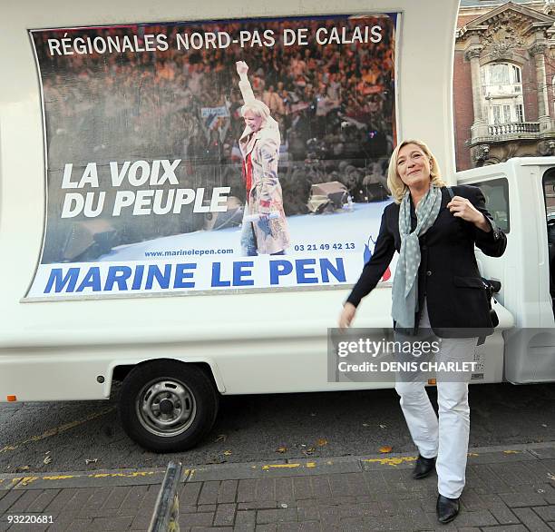 Vice-presidente of the far-right party "Front national" Marine Le Pen poses on November 19, 2009 in Lille, northern France, prior to launch her...