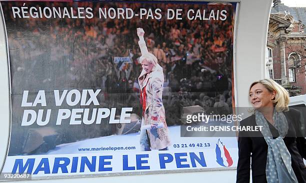 Vice-presidente of the far-right party "Front national" Marine Le Pen poses on November 19, 2009 in Lille, northern France, prior to launch her...
