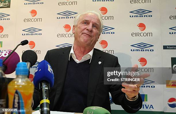 Ireland coach Giovanni Trapattoni speaks to the media during a press conference at the FAI Headquarters in Abbottstown, Dublin, Ireland November 19,...