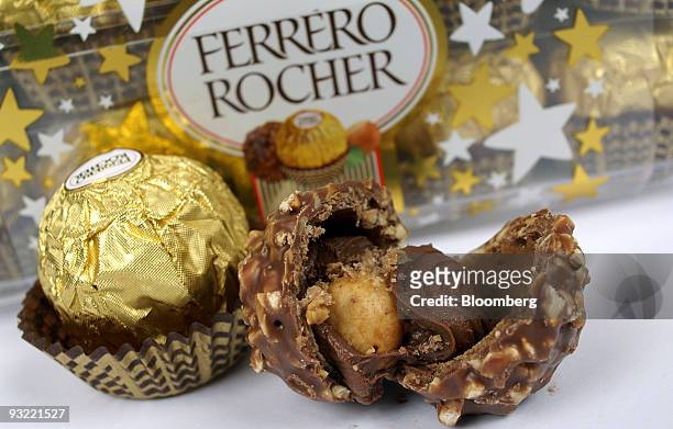 Ferrero SpA's Fererro Rocher chocolates are arranged for a photograph in Milan, Italy, on Thursday, Nov. 19, 2009. Michele Ferrero sold his first...
