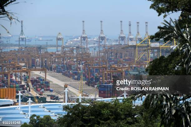 General view of Tanjong Pagar container port terminal in Singapore on March 15, 2018.