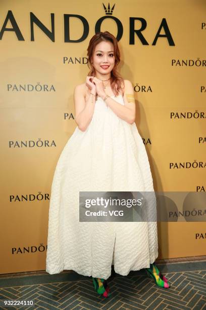 Singer Joey Yung attends Pandora's new product launch conference on March 14, 2018 in Hong Kong, China.