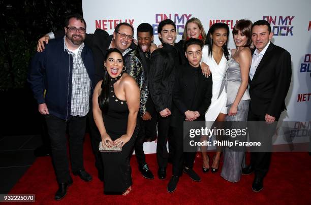 Jessica Marie Garcia, Brett Gray, Diego Tinoco, Jason Genao, Sierra Capri and Ronni Hawk attend the premiere of Netflix's "On My Block" at NETFLIX on...