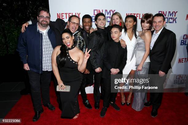 Jessica Marie Garcia, Brett Gray, Diego Tinoco, Jason Genao, Sierra Capri and Ronni Hawk attend the premiere of Netflix's "On My Block" at NETFLIX on...