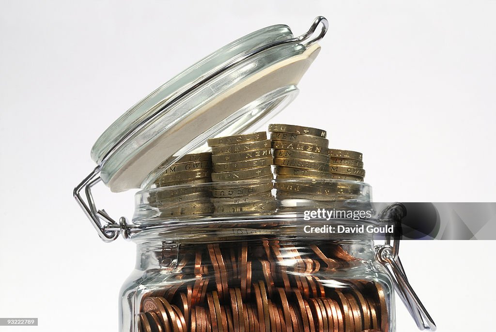 Storage jar full of money.
