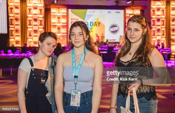Cara Hunter, Eliette Chanezon, and Leah Lane attend SXSW at the Austin Convention Center on March 14, 2018 in Austin, Texas.