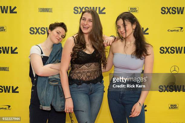 Cara Hunter, Leah Lane, and Eliette Chanezon attend SXSW at the Austin Convention Center on March 14, 2018 in Austin, Texas.