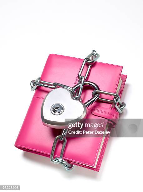 pink diary with heart shaped padlock and chain. - diary stock pictures, royalty-free photos & images