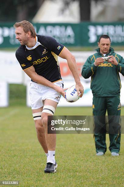 Andries Bekker of South Africa in action during the Springboks training session at Udine rugby club on November 19, 2009 in Udine, Italy.