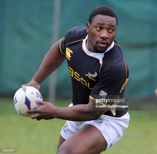 Tendai Mtawarira of South Africa in action during the Springboks training session at Udine rugby club on November 19, 2009 in Udine, Italy.