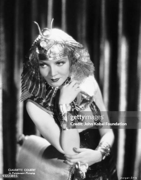 French-born actress Claudette Colbert plays the eponymous Egyptian queen in the historical drama 'Cleopatra', directed by Cecil B DeMille, 1934.