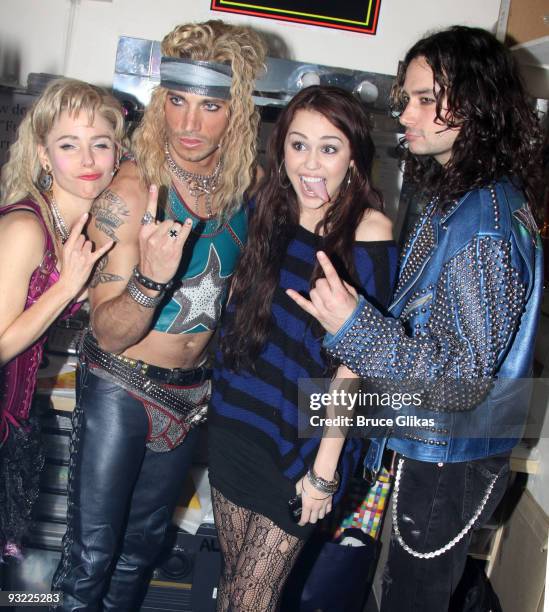 Exclusive Coverage* Kerry Butler, James Carpinello, Miley Cyrus and Constantine Maroulis backstage at the hit rock musical "Rock of Ages" on Broadway...