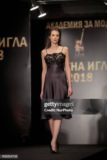 Dessislava Harizanova walking the runway during the Golden Needle Ceremony 2018 in Sofia, Bulgaria on March 14th, 2018. The Bulgaria Fashion Academy...