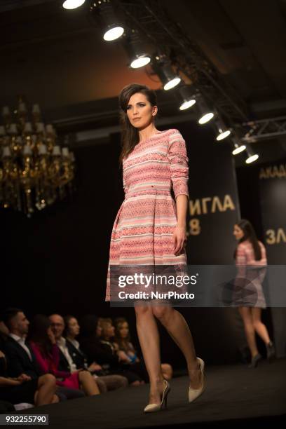 Model walking the runway during the Golden Needle Ceremony 2018 in Sofia, Bulgaria on March 14th, 2018 The Bulgaria Fashion Academy awarded the...