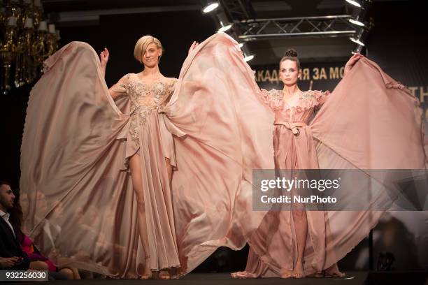 Model walking the runway during the Golden Needle Ceremony 2018 in Sofia, Bulgaria on March 14th, 2018. The Bulgaria Fashion Academy awarded the...
