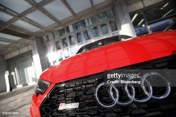 An Audi RS4 automobile stands outside the Audi AG headquarters in Ingolstadt, Germany, on Wednesday, March 14, 2018. The German automaker will...