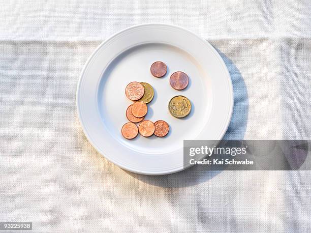 tip on plate, elevated view - gratuity stock pictures, royalty-free photos & images