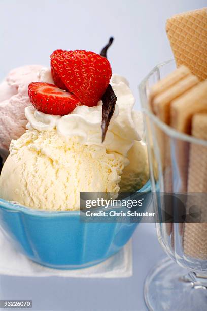 mixed ice cream with whipped cream, close-up - whip cream dollop stock pictures, royalty-free photos & images
