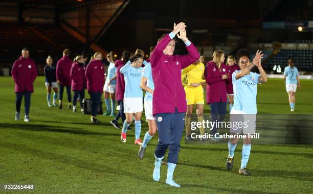 Jill Scott nad Demi Stokes of Manchester City Ladies lead the applause after losing the WSL Continental Cup Final between Arsenal Women and...