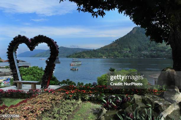 View of Lake Toba. Lake Toba is the largest volcanic lake in Southeast Asia. The lake is located in North Sumatra, Indonesia has a length of about...