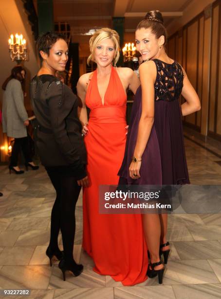 Milka Loff Fernandes, Miriam Pede and Fiona Erdmann pose during the Bjoern Schulz Foundation Charity Concert at Konzerthaus Am Gendarmenmarkt on...